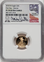 2018-W Gold American Eagle Denver Mike Castle Signature NGC PF70