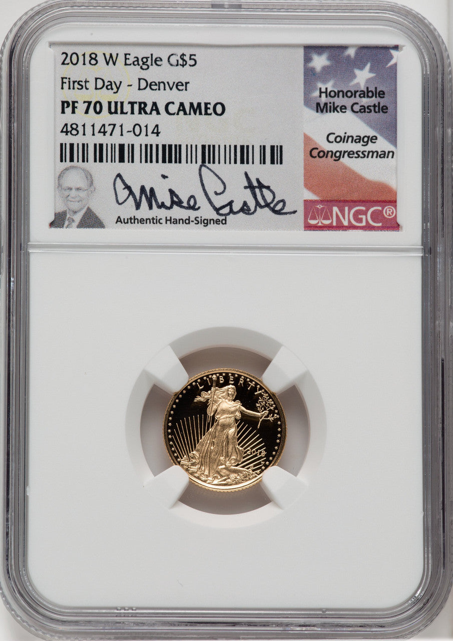 2018-W Gold American Eagle Denver Mike Castle Signature NGC PF70