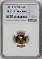 1991-P $5 Tenth-Ounce Gold Eagle NGC PF70
