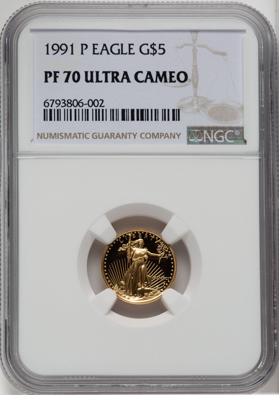 1991-P $5 Tenth-Ounce Gold Eagle NGC PF70