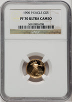 1990-P $5 Tenth-Ounce Gold Eagle NGC PF70