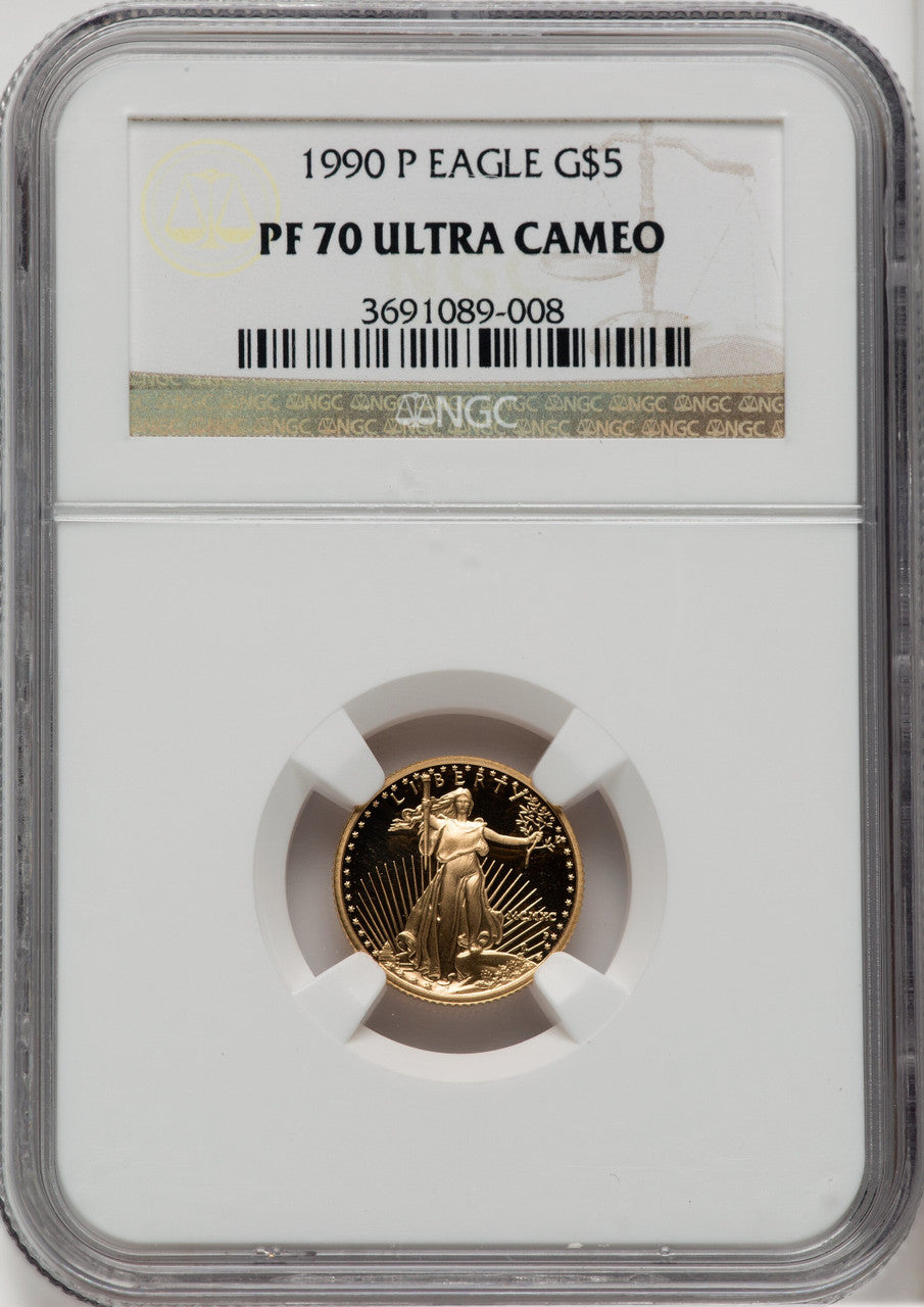 1990-P $5 Tenth-Ounce Gold Eagle NGC PF70