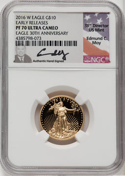 2016-W $10 Quarter-Ounce Gold Eagle 30th Anniversary First Strike Moy Signature NGC PF70