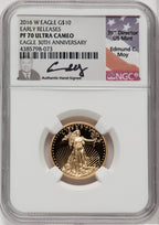 2016-W $10 Quarter-Ounce Gold Eagle 30th Anniversary First Strike Moy Signature NGC PF70