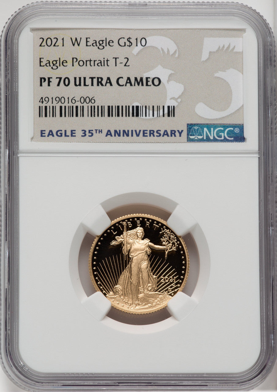 2021-W G$10 Quarter Ounce Gold Eagle Type TwoDC NGC MS70