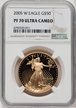 2005-W $50 One-Ounce Gold Eagle Brown Label NGC PF70
