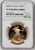 2005-W $50 One-Ounce Gold Eagle Brown Label NGC PF70