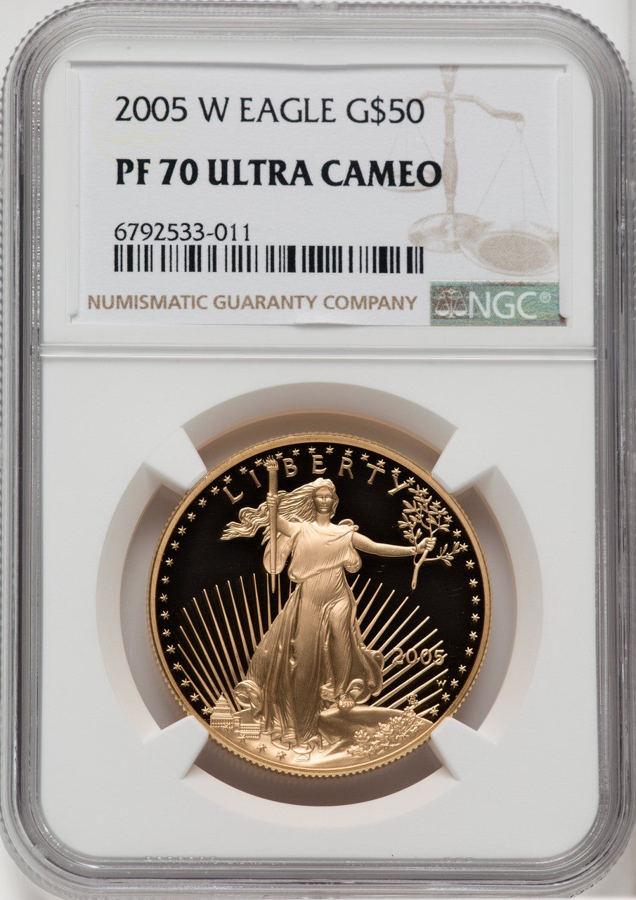 2005-W $50 One-Ounce Gold Eagle Brown Label NGC PF70