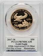 2017-W 1 oz Gold Eagle FDI PCGS PR70 Ed Moy