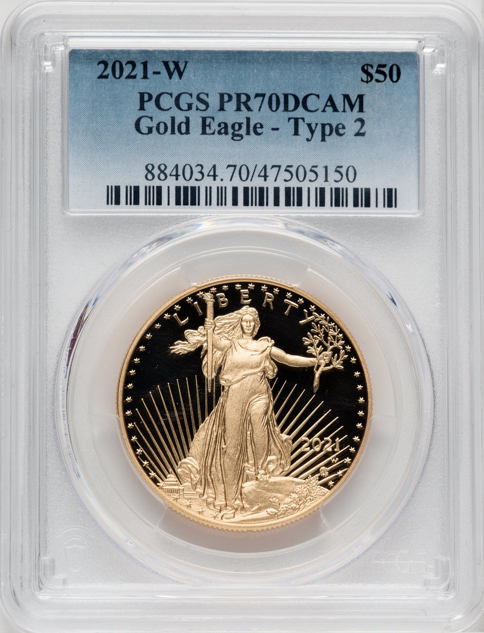 2021-W G$50 One Ounce Gold Eagle Type Two PCGS PR70
