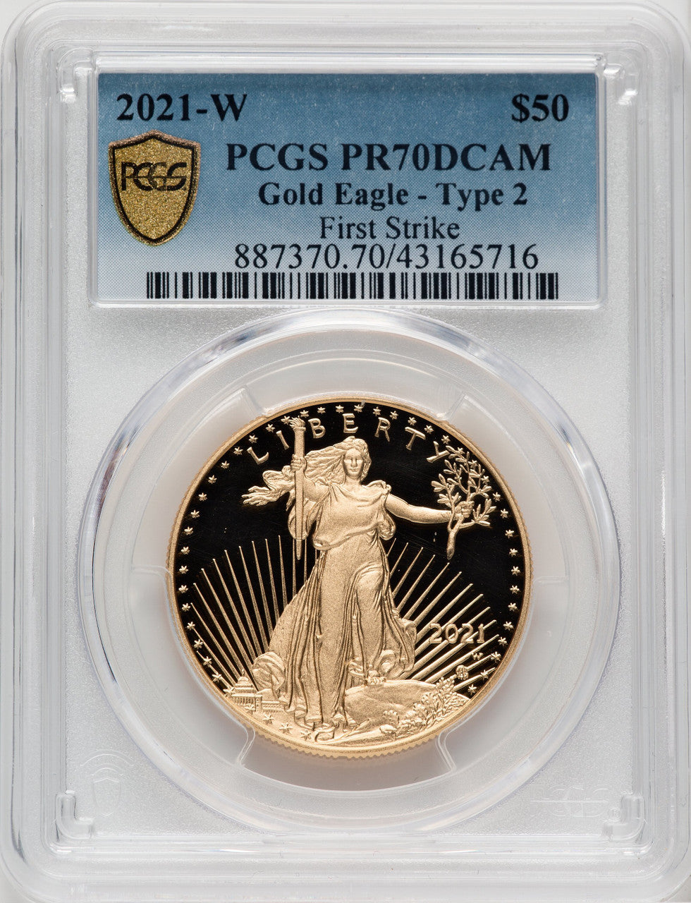 2021-W Type 2 Gold American Eagle First Strike PCGS PR70DCAM
