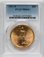 1911-D $20 Saint-Gaudens Double Eagle PCGS MS64+