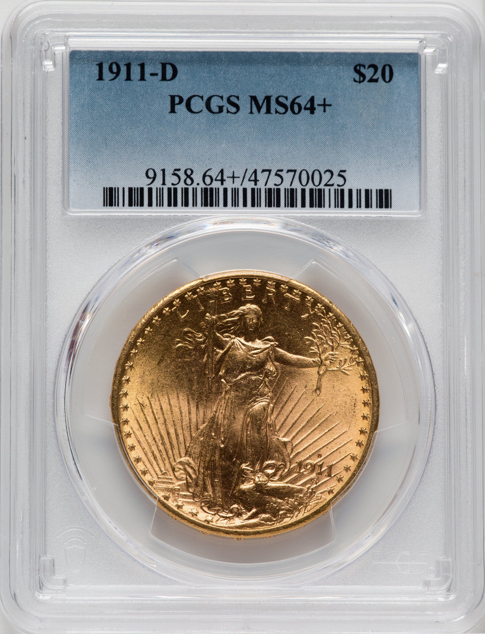 1911-D $20 Saint-Gaudens Double Eagle PCGS MS64+