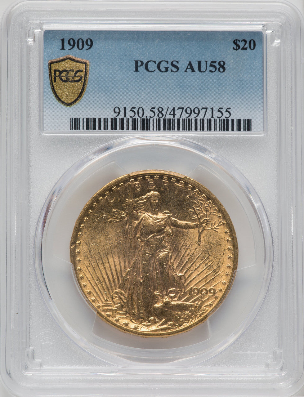 1909 $20 Saint-Gaudens Double Eagle PCGS AU58