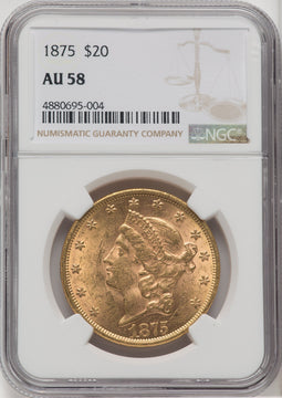 1875 $20 Liberty Double Eagle NGC AU58