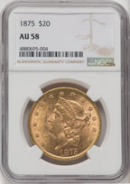1875 $20 Liberty Double Eagle NGC AU58