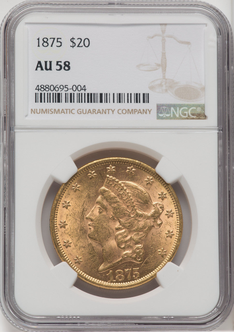 1875 $20 Liberty Double Eagle NGC AU58