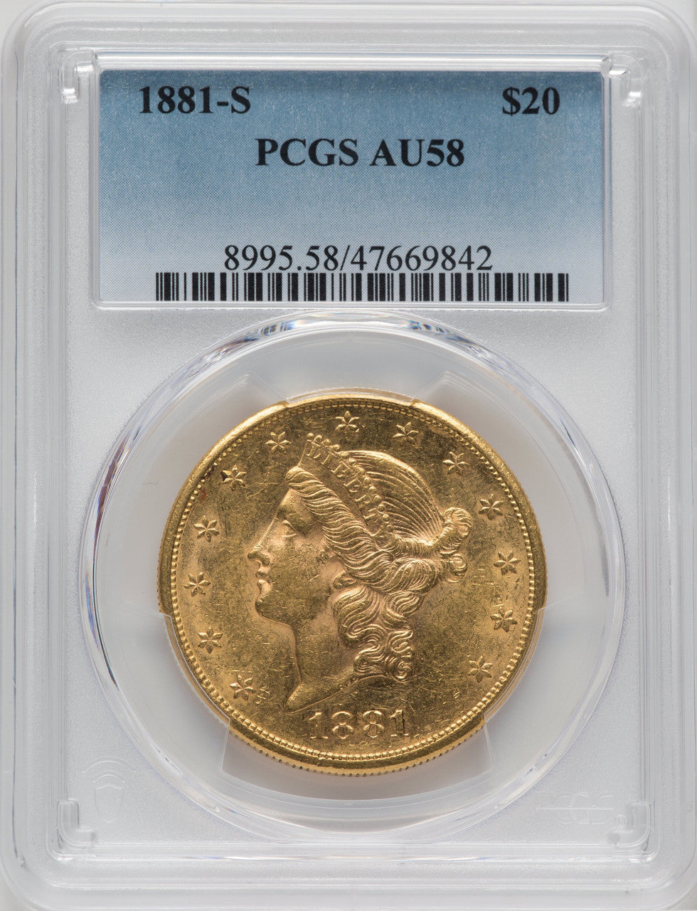 1881-S $20 Liberty Double Eagle PCGS AU58