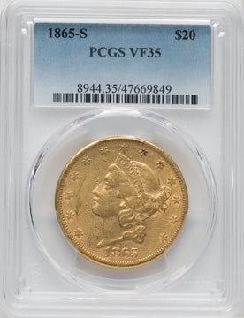 1865-S $20 Liberty Double Eagle PCGS VF35