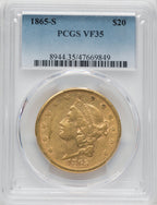 1865-S $20 Liberty Double Eagle PCGS VF35
