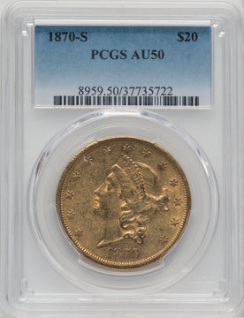 1870-S $20 Liberty Double Eagle PCGS AU50