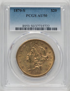 1870-S $20 Liberty Double Eagle PCGS AU50