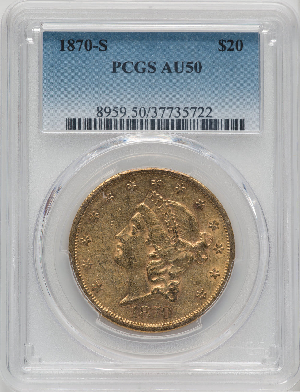 1870-S $20 Liberty Double Eagle PCGS AU50