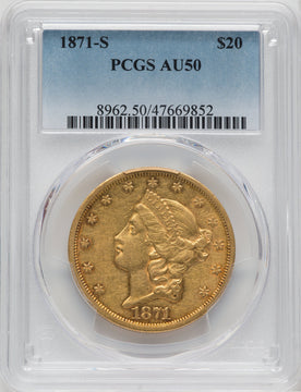 1871-S $20 Liberty Double Eagle PCGS AU50
