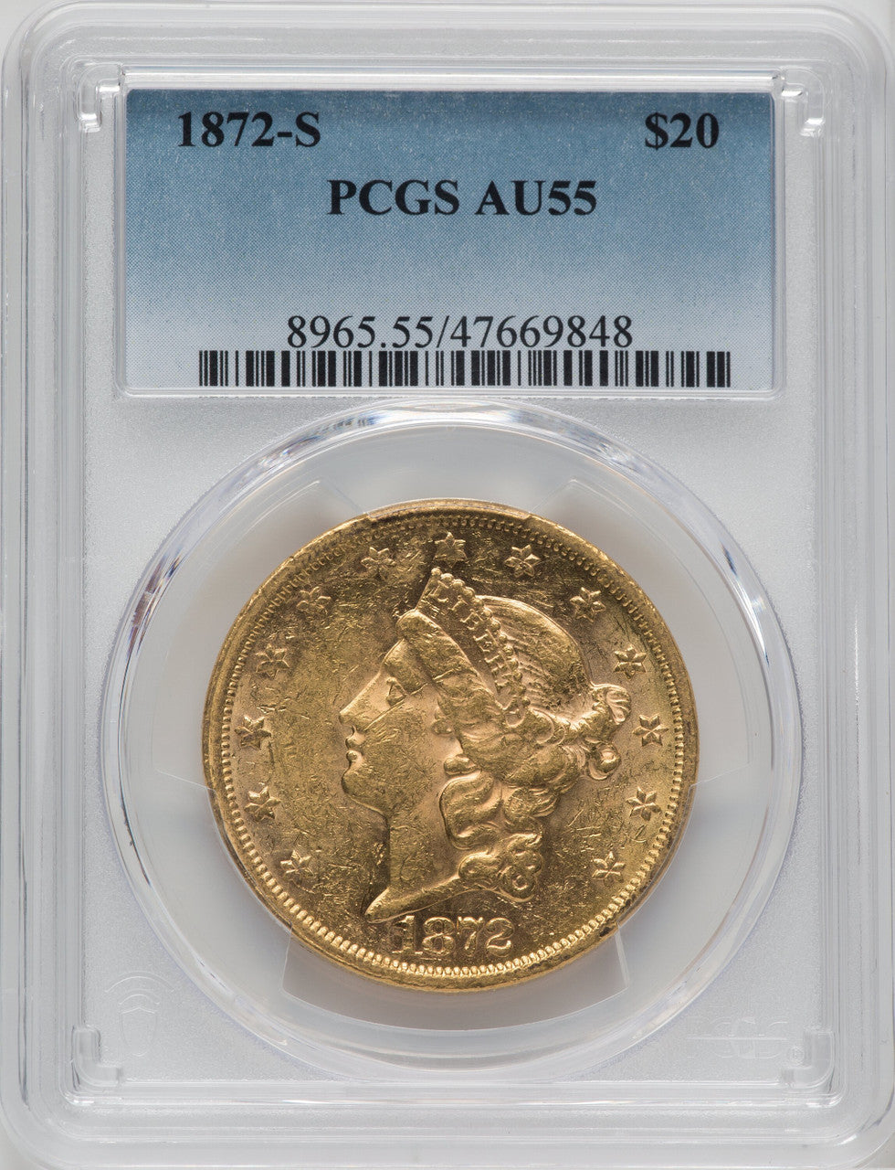 1872-S $20 Liberty Double Eagle PCGS AU55