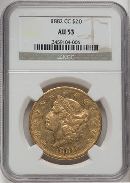1882-CC $20 Liberty Double Eagle NGC AU53