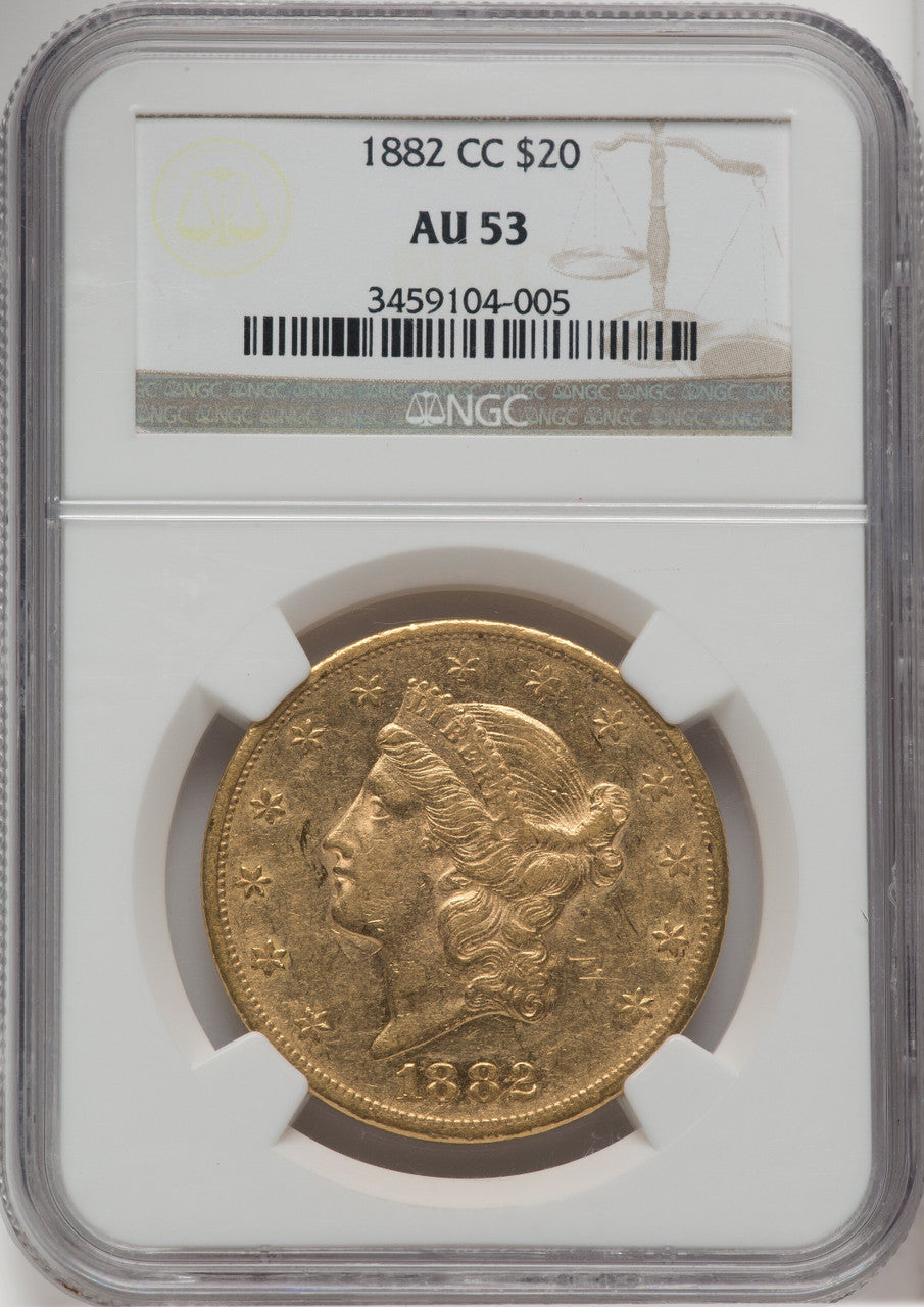 1882-CC $20 Liberty Double Eagle NGC AU53