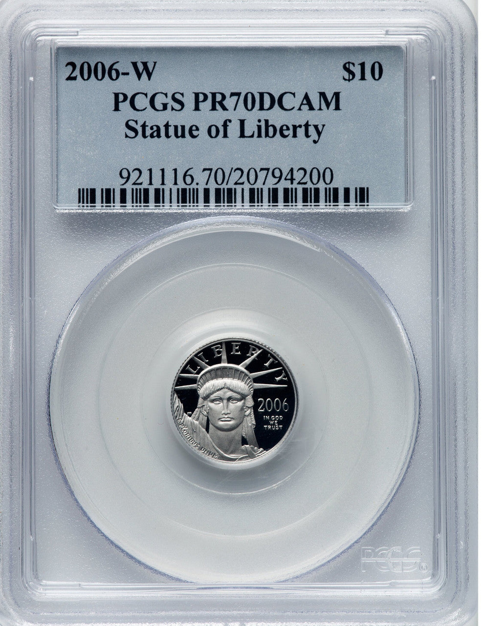 2006-W $10 Platinum Tenth-Ounce PCGS PR70