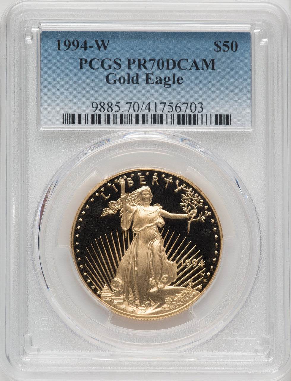 1994-W $50 One-Ounce Gold Eagle Blue Gradient PCGS PR70 (763736006)