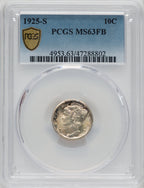1925-S 10C FB Mercury Dime PCGS MS63