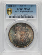 1891-CC $1 VAM-3 Spitting Eagle Morgan Dollar PCGS MS65