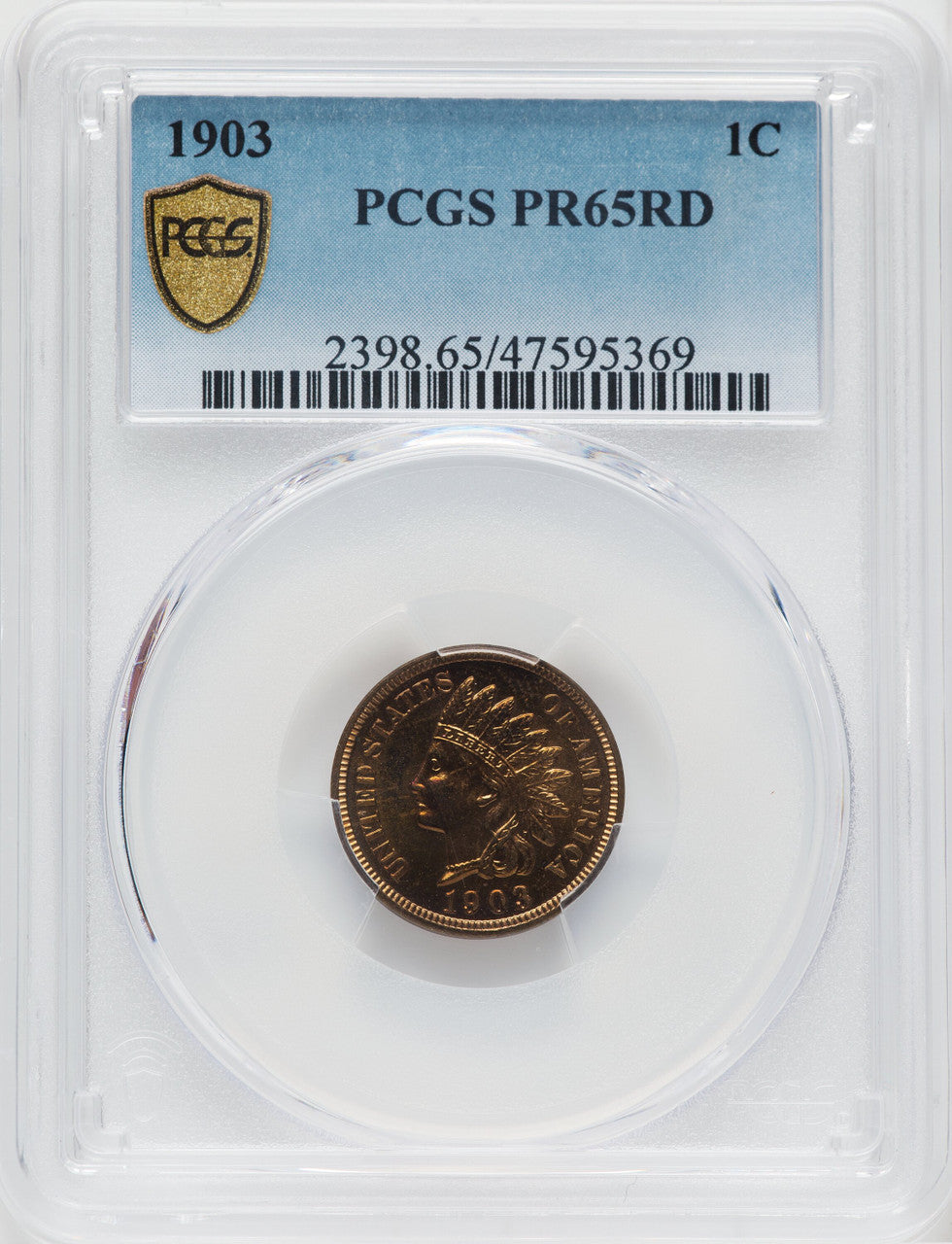 1903 1C RD Proof Indian Cent PCGS PR65