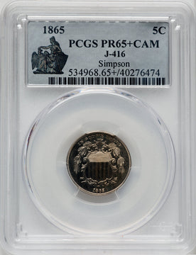 1865 5C Judd-416 CA Patterns PCGS MS65+