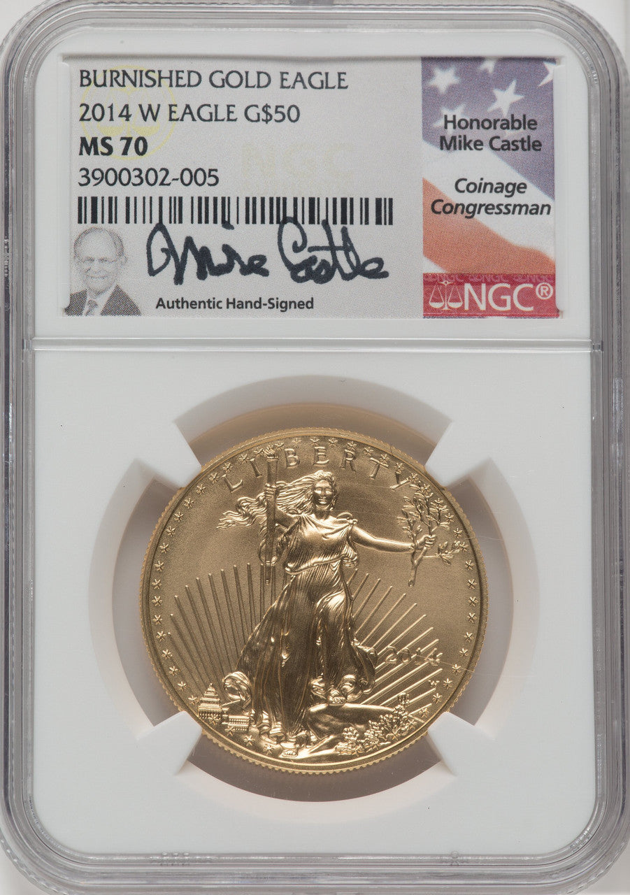 2014-W $50 One-Ounce Gold Eagle Mike Castle Signature NGC MS70