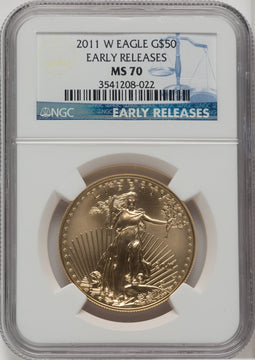 2011-W $50 One-Ounce Gold Eagle 25th Anniversary First Strike NGC MS70