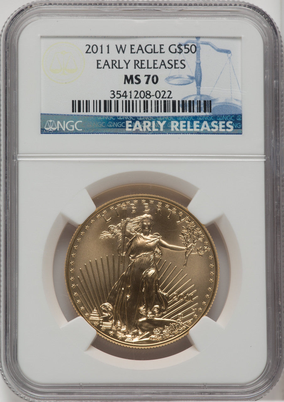 2011-W $50 One-Ounce Gold Eagle 25th Anniversary First Strike NGC MS70