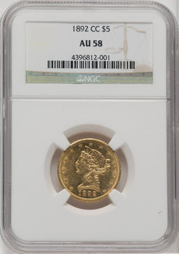 1892-CC $5 Liberty Half Eagle NGC AU58