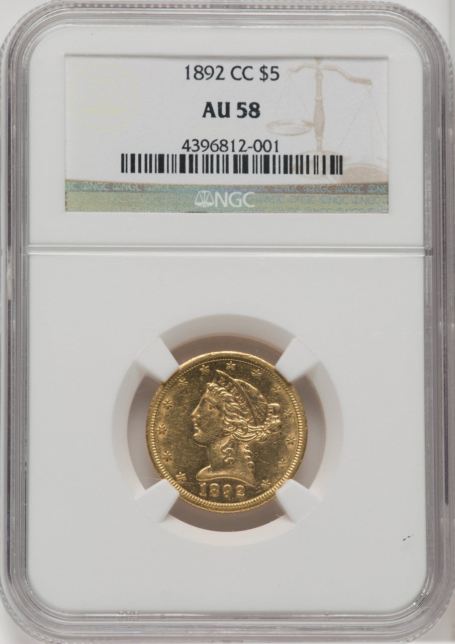 1892-CC $5 Liberty Half Eagle NGC AU58
