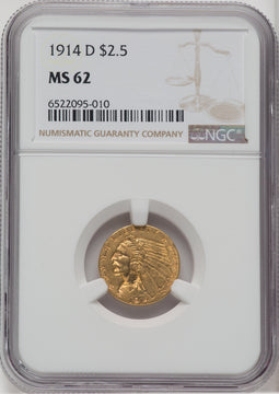 1914-D $2.50 Indian Quarter Eagle NGC MS62 (505000035)