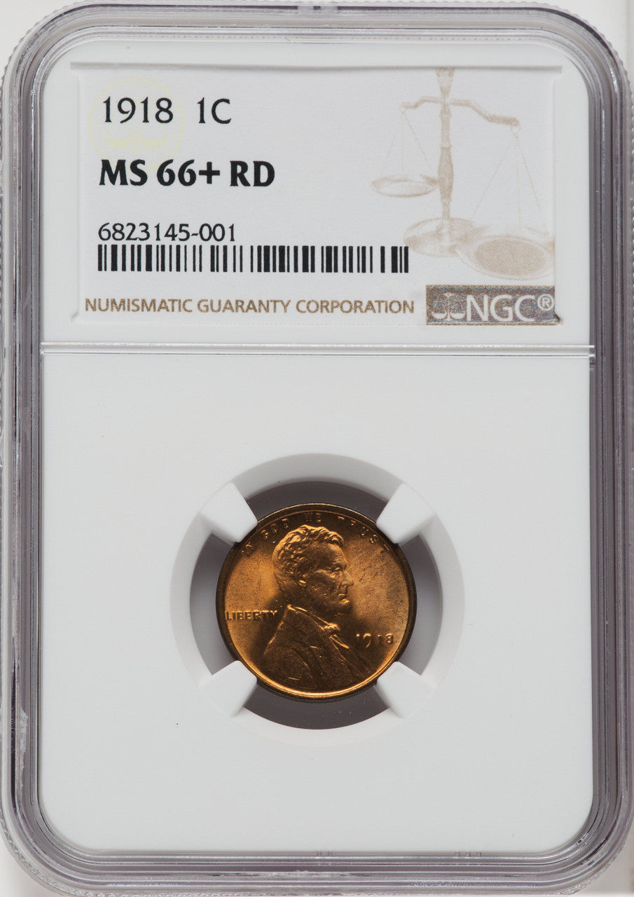 1918 1C RD Lincoln Cent NGC MS66+