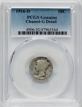 1916-D 10C Mercury Dime Genuine PCGS G4