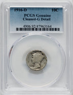 1916-D 10C Mercury Dime Genuine PCGS G4