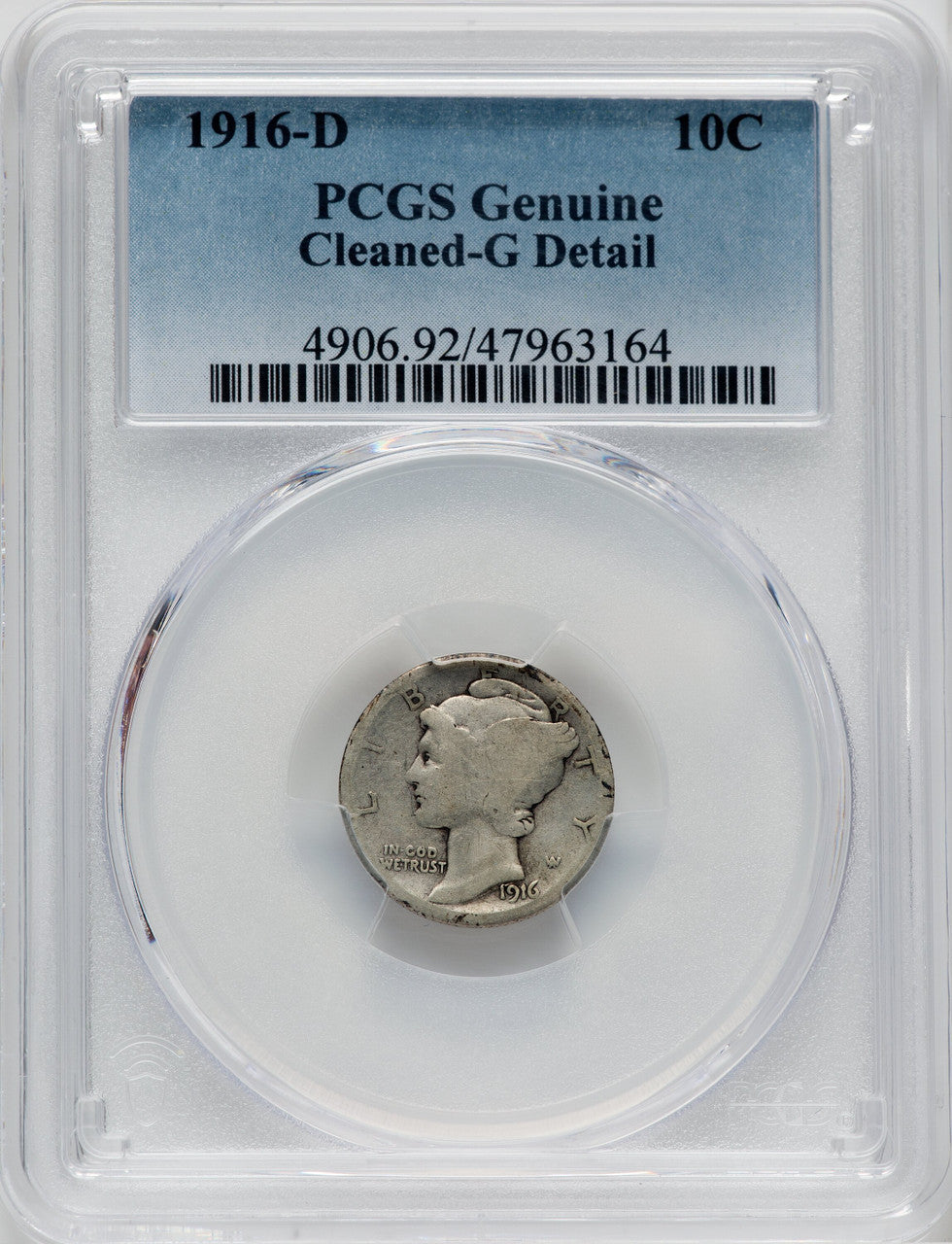 1916-D 10C Mercury Dime Genuine PCGS G4