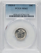 1919-S 10C Mercury Dime PCGS MS62