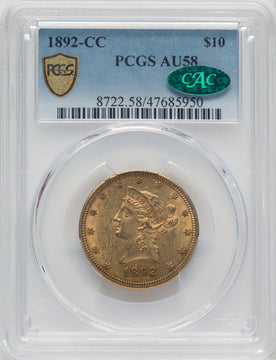 1892-CC $10 CAC Liberty Eagle PCGS AU58
