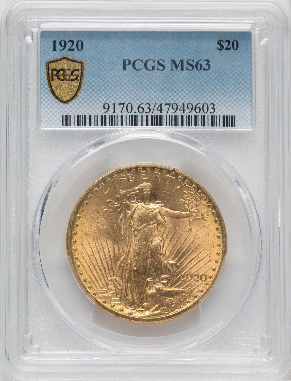 1920 $20 Saint-Gaudens Double Eagle PCGS MS63